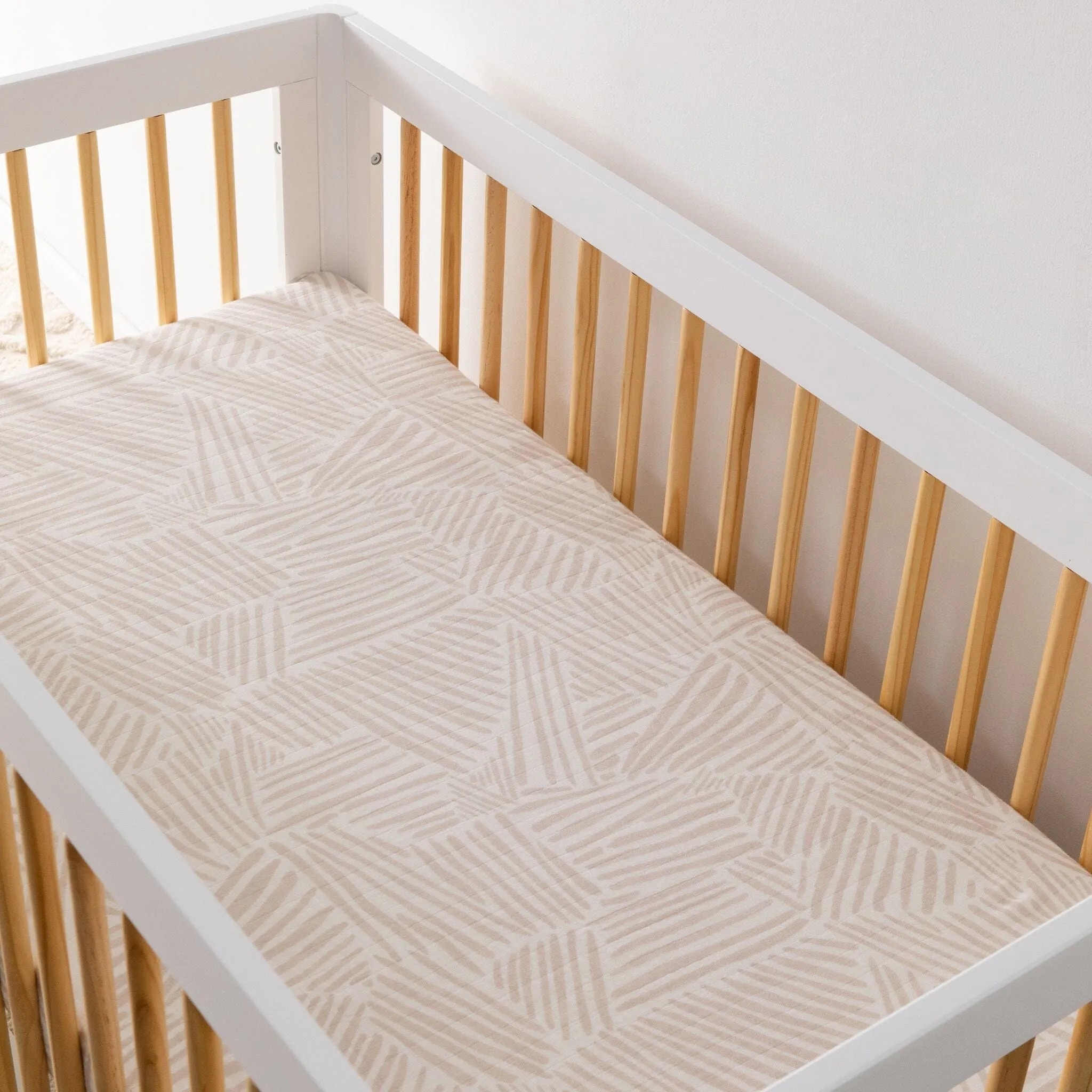 Crib Sheet in GOTS Certified Organic Muslin Cotton | Oat Stripe