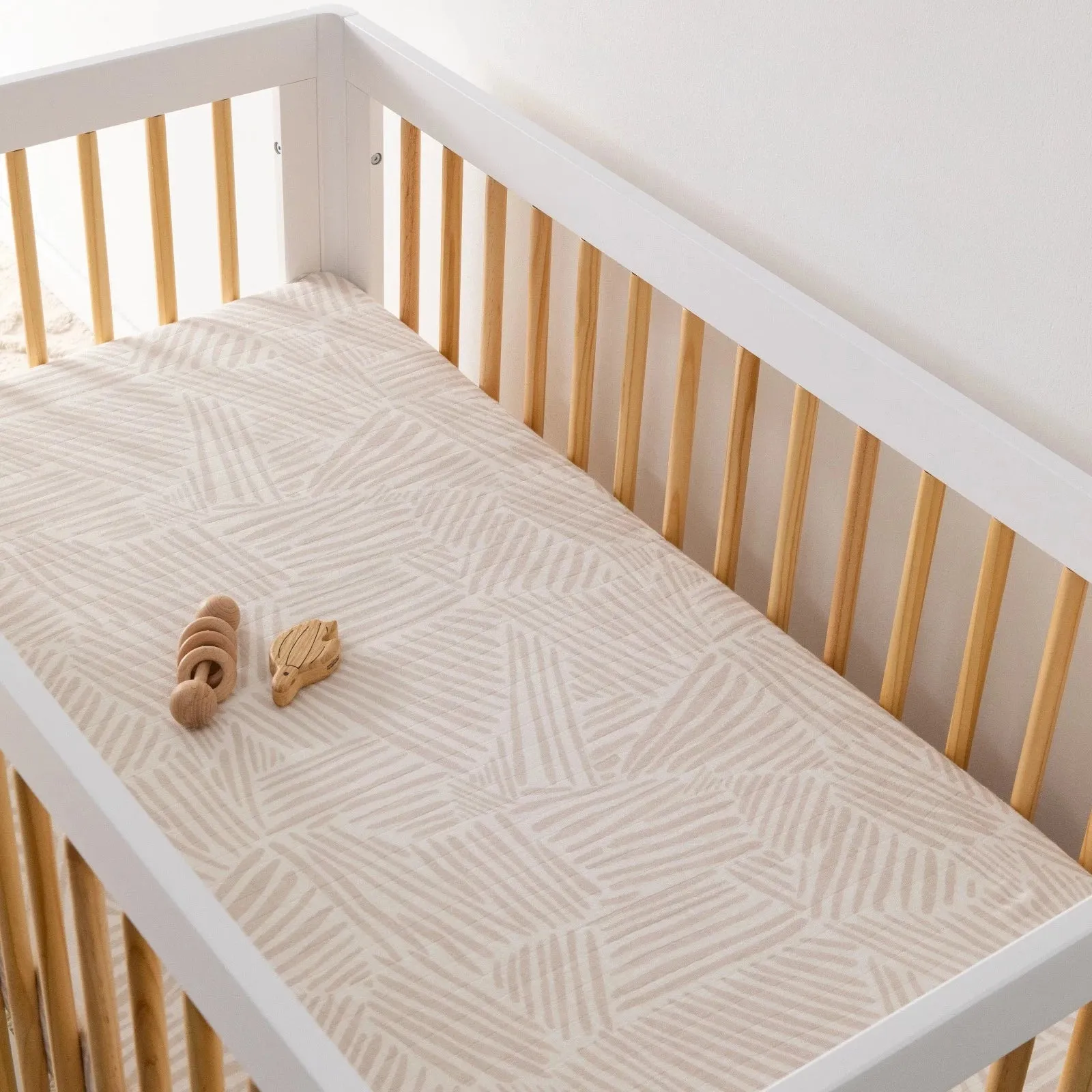 Crib Sheet in GOTS Certified Organic Muslin Cotton | Oat Stripe