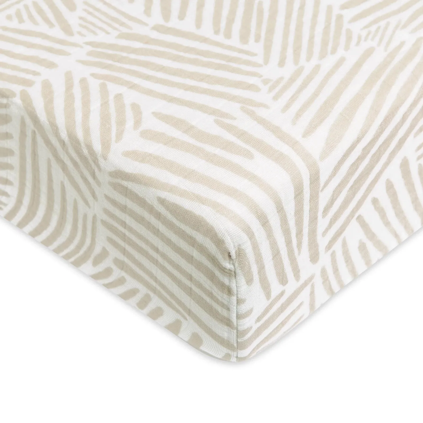 Crib Sheet in GOTS Certified Organic Muslin Cotton | Oat Stripe